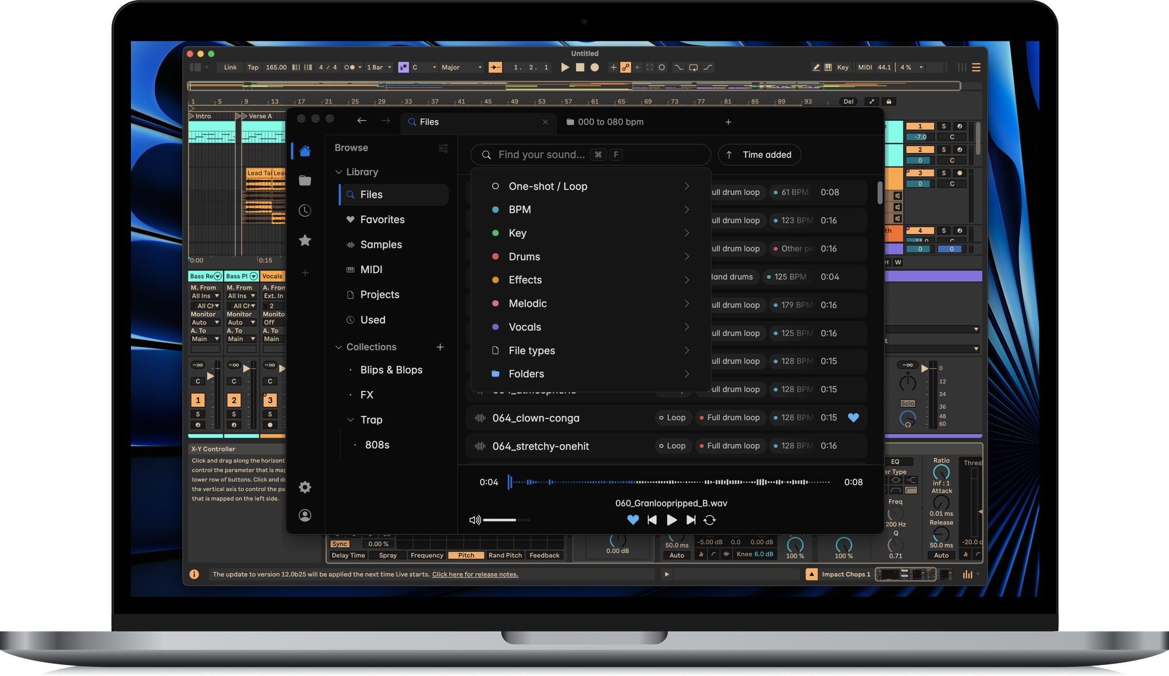 Tuva audio sample manager showing the library with music projects and sample files