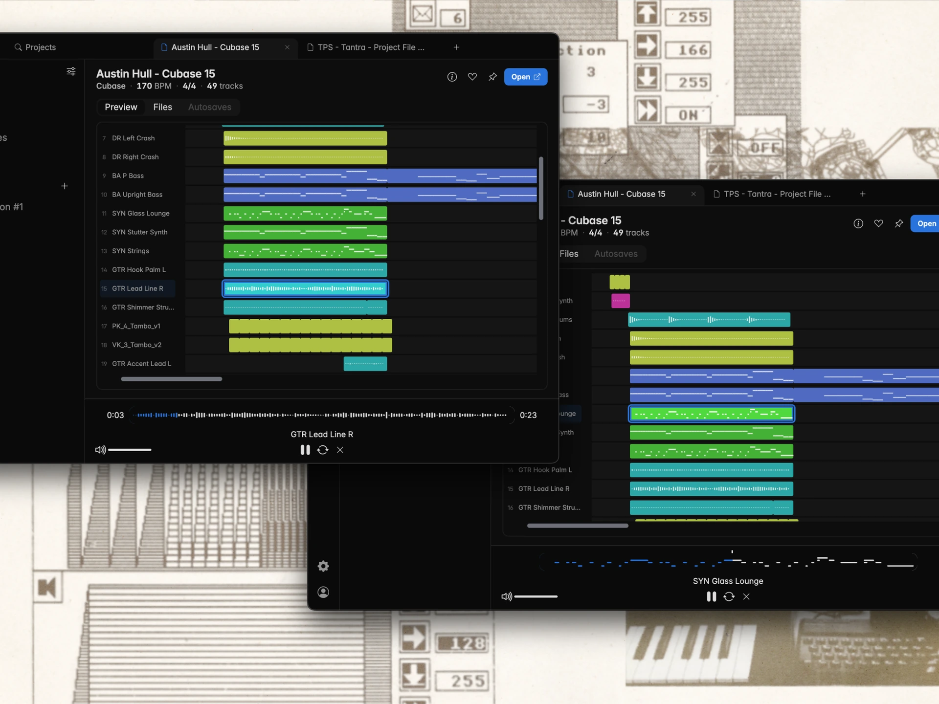 Tuva's redesigned project view with clip previews for a DAW project